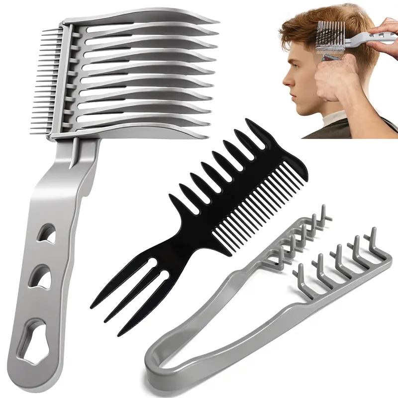 Unisex 3PCS Hair Cutting Guide Set - Durable Naturally Derived Lightweight Barber Hairdressing Comb & Brush, Professional Tool for Clipper-Over-Comb Blending, Taper Fades