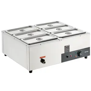 TikTokShopBlackFridayVEVOR 6-Pan Commercial Food Warmer, 6 x 8QT Electric Steam Table, 1200W Professional Countertop Stainless Steel Buffet Bain Marie with 86-185 ° F Temp Control for Catering and Restaurants, Silver