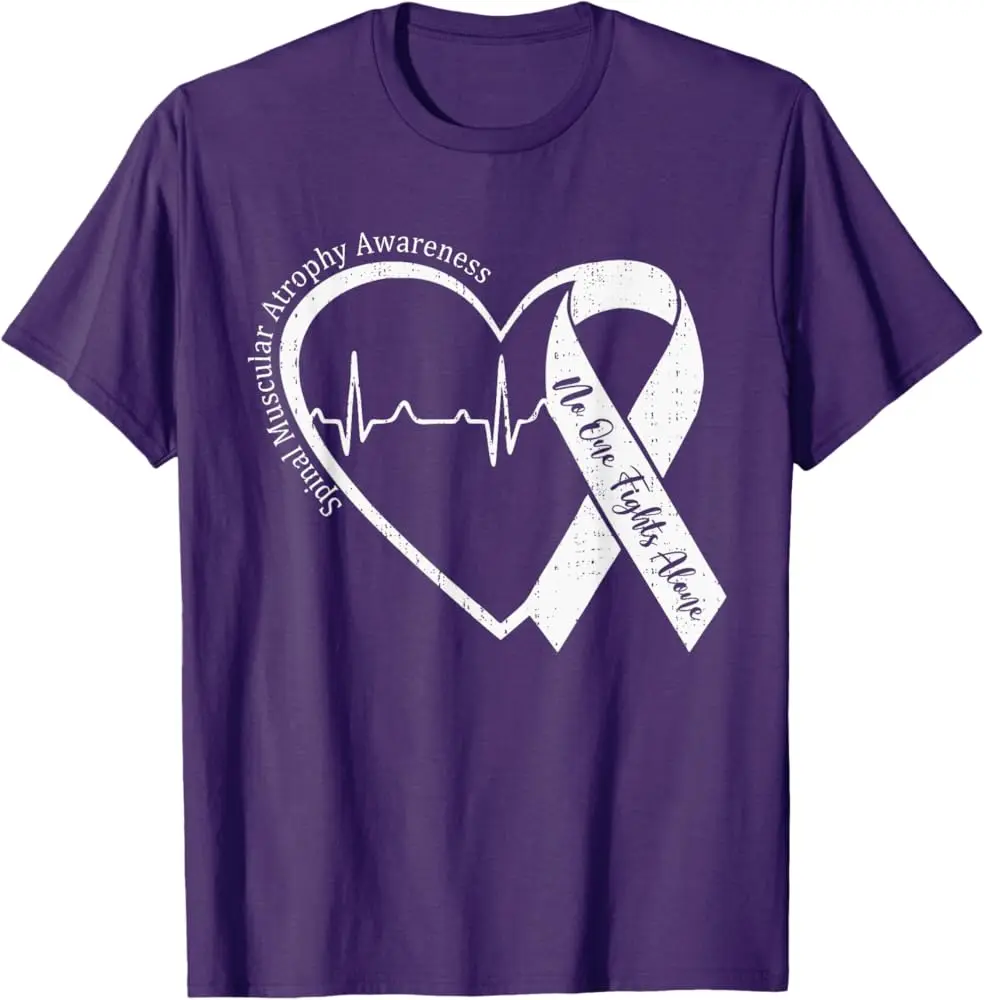 Spinal Muscular Atrophy Sma Awareness Heart Ribbon Purple T-Shirt