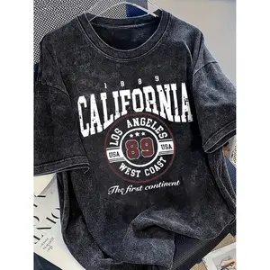 Vintage 1989 California Graphic T Shirt Soft Washed Black Crew Neck Short Sleeve Tee Retro 80s Top for Casual Attire