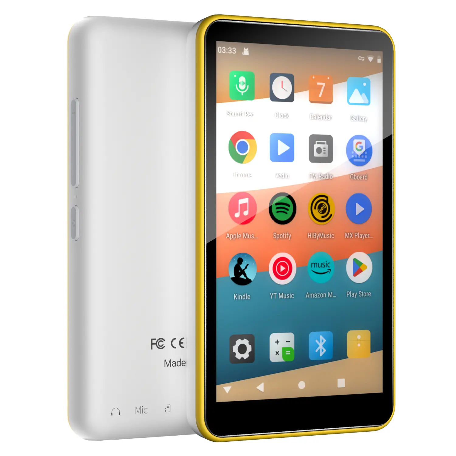 Portable MP3 Audio Player for Kids 96GB 4 HD Touchscreen Bluetooth 5.0 WiFi Spotify Play Store FM Radio Parental Control Yellow Clip Font ALAC Format SD Card Compatible 7.0 - 9.9h Playtime