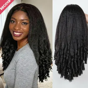 RECOYA Yaki Straight with Spiral Curls Human Hair Wigs 250% Density 13x4 HD Transparent Lace Front Wigs Pre Cut Glueless  Pre Bleached Ready to Go Kinky Straight Wanded Curl Wig for Black Women Natural Blowout Textur
