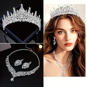 1 SET Tiaras and Crowns Jewelry Set for Women Tiaras Earrings and Necklace for Wedding Rhinestone Crystal Bridal Jewelry Sets for Costume Birthday Party Prom Gifts