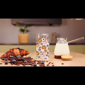 ON SALE NOW, Fall & Books Glass Libbey, 8 oz Drinking Glass with Bamboo Lid and Glass Straw, Beer Glass Tumbler for Soda, Juice, Smoothies, Whiskey Iced Coffee, Cocktail, Tea, Drinkware Set Transparent Cup Beverage Stylish Spooky Bottles cute glassware