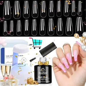 Beetles Gel Nail Kit Nail Tips Coffin Almond Square Shape Easy Nail Extension Set Nail Glue Base Gel and Innovative Led Lamp Easy Diy Nails Art Home Gelly Tips