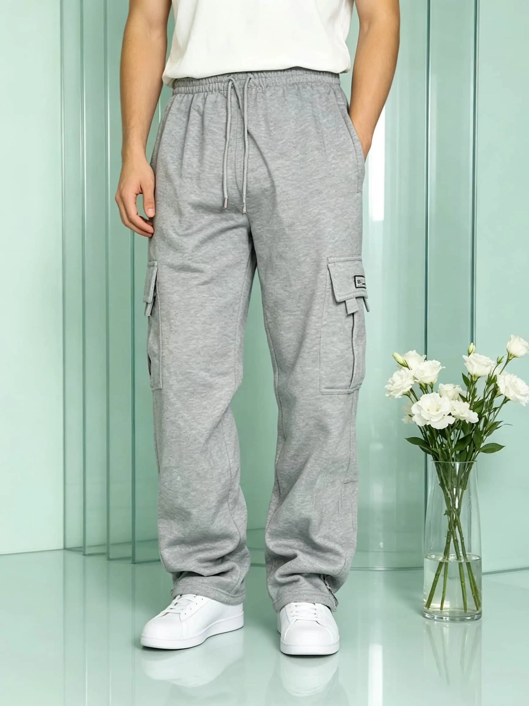 Men's Cargo Sweatpants Casual Fleece Joggers Loose FitOpen Bottom Athletic Pants with Pockets Machine Washable100% Polyester Soft Stretch Fabric Stylish Stretchy SmallMenswear Motocross Beige Plain Trouser