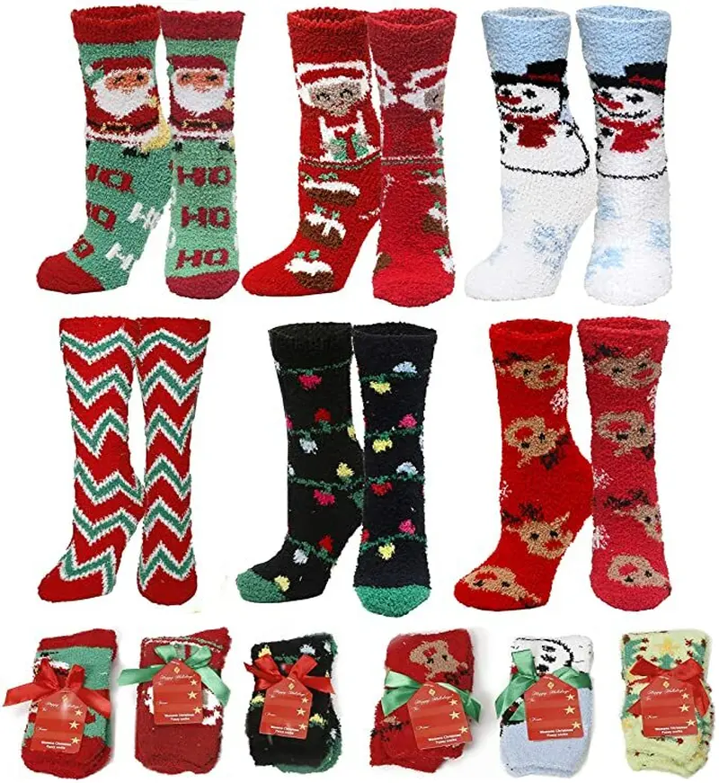 Women'S Soft Fuzzy Sock, Holiday Christmas Slipper Socks, Snowflake Fuzzy Socks