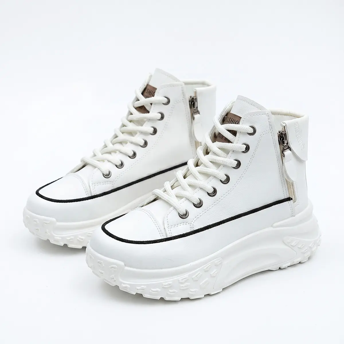 Women's Classic High-Top Height-Boost Walking Shoes - Closed Thick-Soled Lace-Up Footwear, EVA-Rubber Sole, Simple Round Toe, Arch Support, Solid Color, All-Season Lowrider & Flexible Casual Trainers with Comfortable Stable Design (Shoes for Women)
