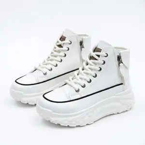 Women's Classic High-Top Height-Boost Walking Trainers, Thick-Soled Lace-Up Footwear, EVA/Rubber Sole, Simple Round Toe, Arch Support, Solid Color, All-Season Casual Shoes, Thick Comfortable Stable Design