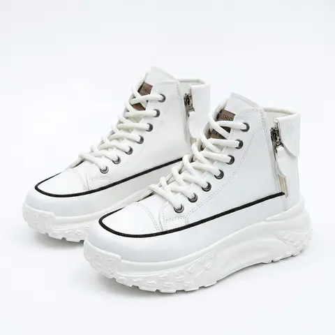 Women's Classic High-Top Height-Boost Walking Shoes - Closed Thick-Soled Lace-Up Footwear, EVA-Rubber Sole, Simple Round Toe, Arch Support, Solid Color, All-Season Lowrider & Flexible Casual Trainers with Comfortable Stable Design (Shoes for Women)