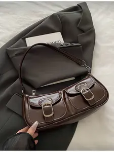 New Fashion Double Pocket Decor Handbag for Party Outing Vacation Shopping Daily Use Coin Phone Storage Suitable for White-collar College Students Office Workers Elegant Choice for Women Crossbody Shoulder Bag