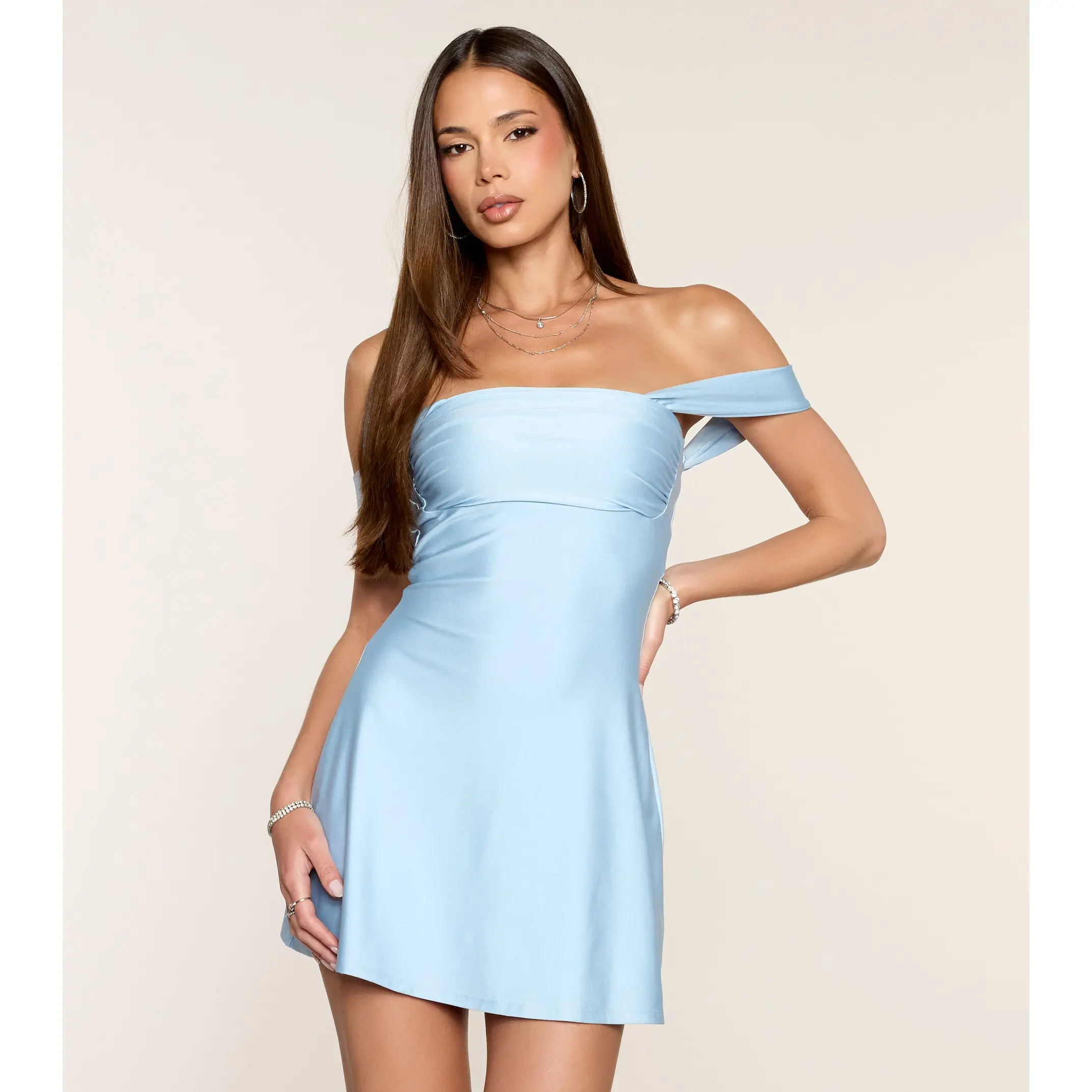 Classics Lover Off-The-Shoulder Satin A-Line Mini Dress - TikTok Shop Classics Lover Off-The-Shoulder Satin A-Line Mini Dress - TikTok Shop