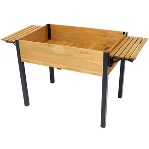 YYDS Well-made Raised Garden Bed, Metal Leg Wood Planter Boxes with Folding Storage Shelf,Elevated Planter Box for Growing Fresh Herbs, Vegetables, Flowers Great for Outdoor Patio, Deck, Balcony