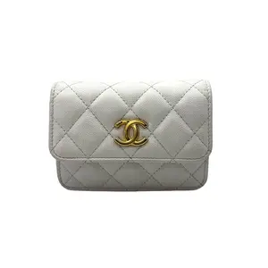Pre-owned CHANEL Caviar Mini Bags 22A White Quilted Leather Mini Wallet On Chain With Gold Hardware(LN***A1) CC1637