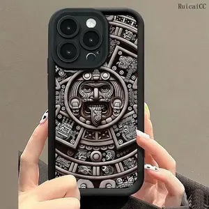 Aztec Calendar Pattern Phone Case, TPU Decorative Phone Protector Cover, Phone Accessories for iPhone 16 15 14 13 12 11 Pro Max Plus