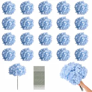 20 Pcs Blue Artificial Hydrangea Flowers Bouquet, Decorative Flowers, Realistic Silk Faux Hydrangea Flowers with Stems, Bulk Fake Flower Heads for Wedding Home Decor, DIY Floral Arrangements & Event Styling, Ideal for Brides, Crafters & Home Decor