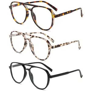 3 Pack Oversized Aviator Reading Glasses for Women Men, Classic Double Bridge Design with Blue Light Blocking for Computer Use, Reduces Eye Strain, Anti-Glare High Quality Readers for Presbyopia