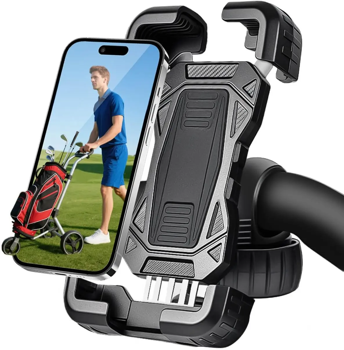 Golf Push Cart Phone Holder  Protection 360 Rotatable Phone Mount Compatible with Clicgear, Sun Mountain, Caddytek, Rovic, , Bag Boy, Golf Push Cart Accessories for Cell Phones