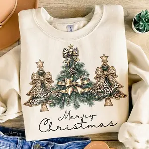 [New Collection For Christmas] Merry Christmas Sweatshirt | Leopard Print Bow Christmas Tree Crewneck | Cozy Holiday Pullover, Cute Winter Outfit, Xmas Gift for Women & Mom