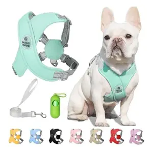 Adjustable Soft Padded Step-In Dog Harness and Leash Set, No Choke No Pull, Reflective Design for Small to Medium Pets, Includes Poop Bags and Dispenser, Durable and Chew-Resistant, Green, Size Medium