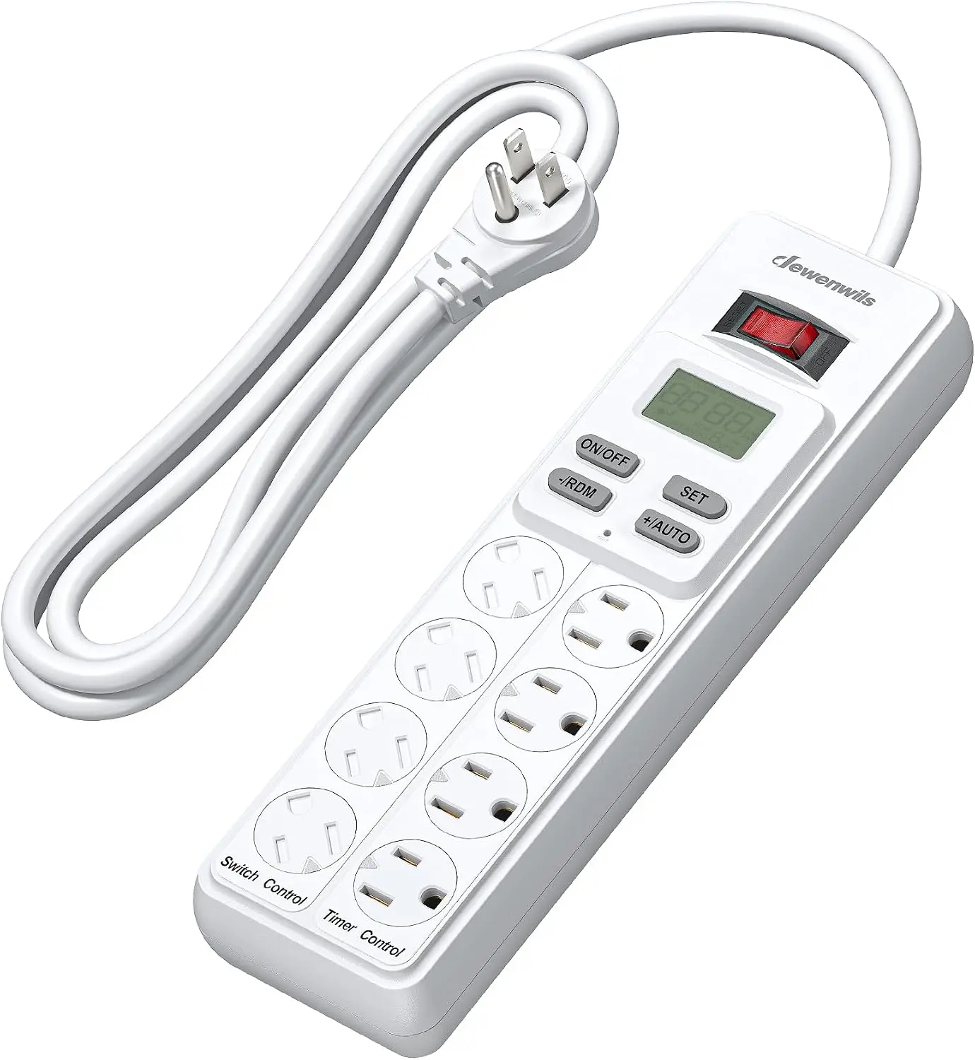 UL Listed Rectangle Digital Timer Power Strip, 8-Outlet 15A Electrical Accessory with 4 Timed/4 Always-On Outlets, 14/3 AWG Cord, Indoor Use for Reptile Grow Lights & Tank Setups