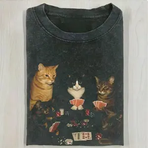 Comfort Colors Vintage Cats Playing Pokerr Meme Graphic Tee, Funny Cat Shirt, Funny Poker Graphic Tee Gift For Boyfriend Menswear Top Streetwear