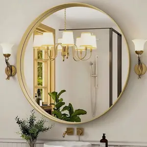 Wall Mirror, Gold 24.2" Round Bathroom Mirror Deep Frame Vanity Mirror Wall Mounted Decor