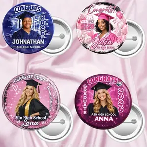 4 Ops Design Personalized Graduation Photo Pin Button, Custom Grad Badge Class of 2026, Senior Portrait Pin, Congrats Graduate Gift