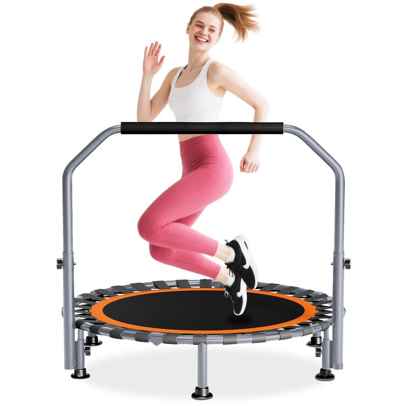 JERRY & MAGGIE 48" Foldable Adult Trampoline Load 330lbs Portable Exercise Rebounder with Durable Bungee Band Adjustable Height for All Ages & Skill Levels Ultra Quiet Bounce for Peaceful Workouts
