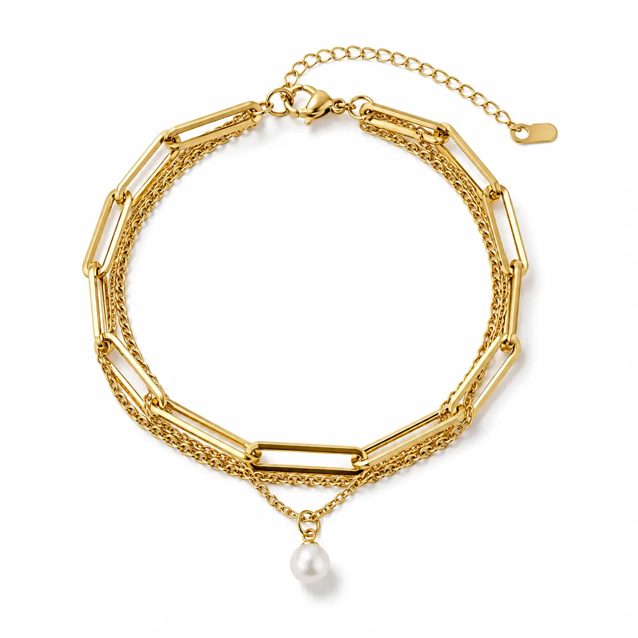 Women's Stainless Steel Multi-Layer Pearl Accent Bangle, Ideal for Anytime Wear