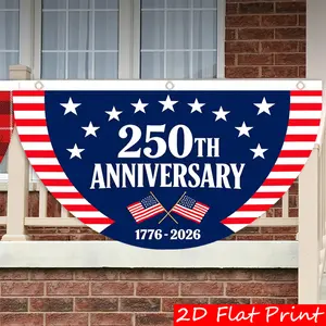 2D Plan, Independence Day Decoration Half Round Flag Half Round Carnival Colorful Banner Outdoor Half Round Flag Background Banner 250th Anniversary of the United States Spring Outdoor Decoration, 18x36in, 36x72in