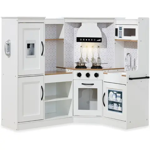 Best Choice Products Pretend Play Corner Kitchen, Interactive Wooden Kids Set w/ Lights & Sounds