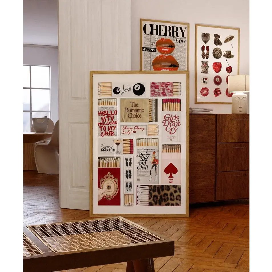 Vintage Matchbox Print Red Matchbook Art Poster - Artistic Vintage Letters, Graphic Music Design, Eco-Friendly Home Decor Products, Fade-Proof Wall Decor for Retro Bar Carts, Modern Homes, Bathroom, Animal Accent