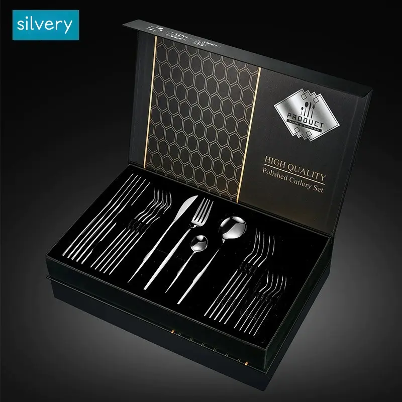 Light Luxury High-Quality Stainless Steel Tableware Set 24-Piece Titanium Plated Portuguese Steak Knife Fork Spoon Gift Box