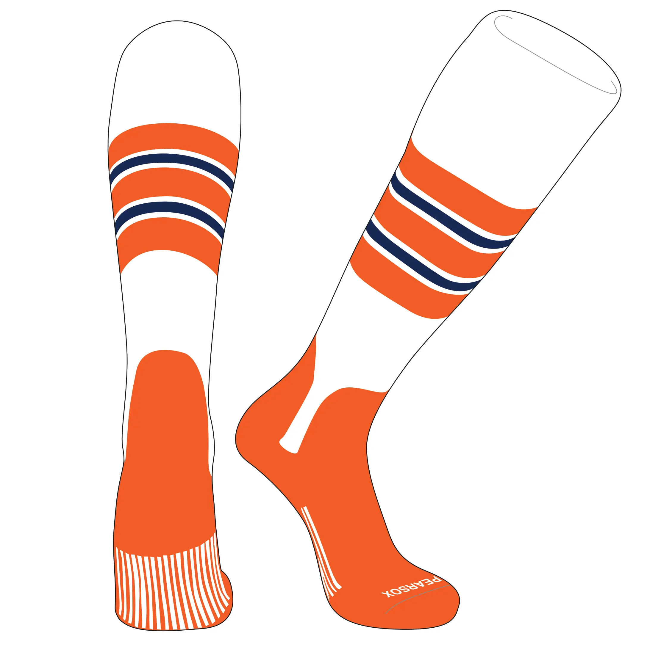 PEAR SOX OTC Baseball Softball Stirrup Socks (E, 5in) White, Orange, Navy, Orange