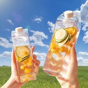 Transparent Plastic Milk Box Water Bottle, Portable Square Juice Bottle, Ideal for Outdoor Sports, Travel, Camping
