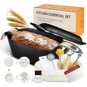 Cast Iron Sourdough Loaf Pan with Lid, Oval Dutch Oven for Bread Baking, Pre-Seasoned Sourdough Baking Supplies Kit, Cast Iron Dutch Oven for Homemade Bread, Sourdough Bread Pan
