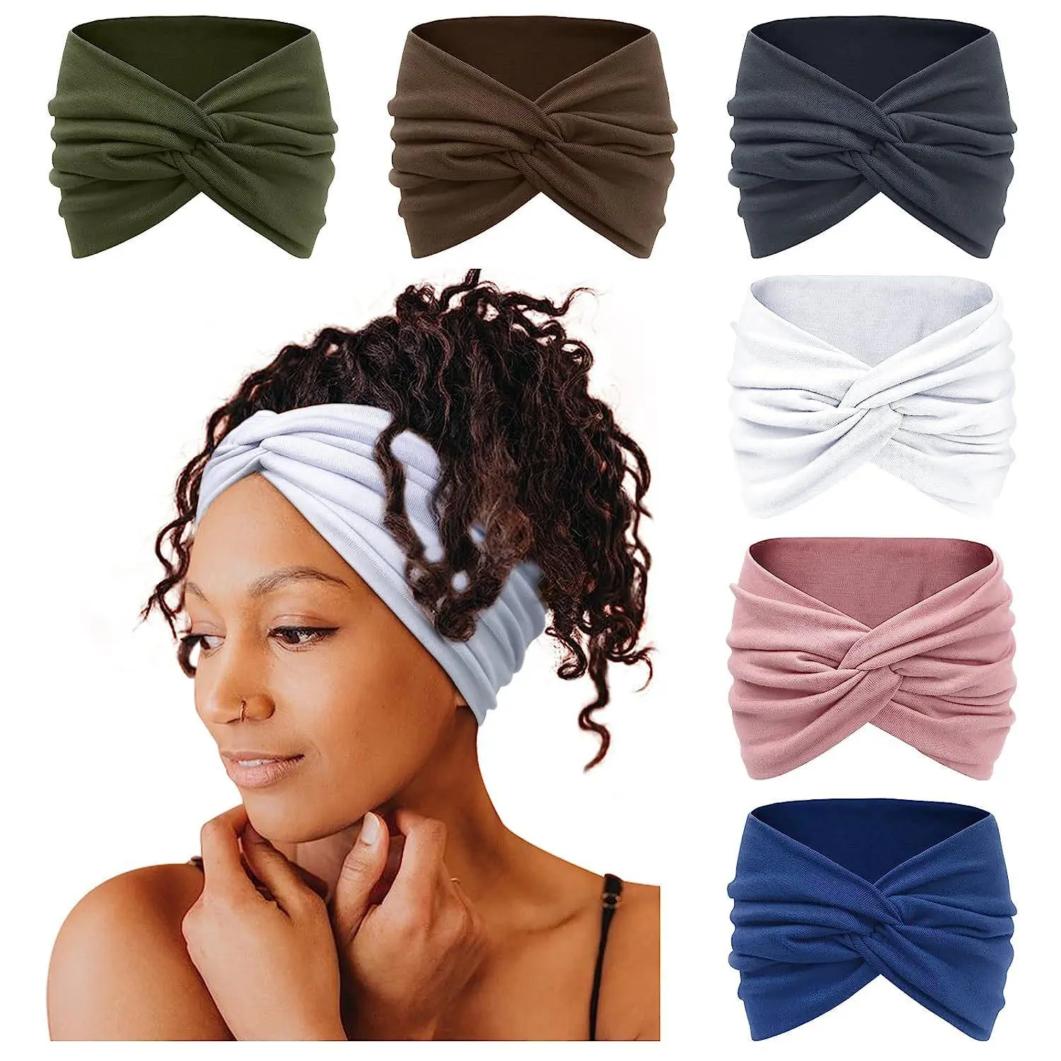 6-Pack Retro Paisley Headbands for Women, Wide Bandana-Inspired Hair Wraps, Non-Slip & Headache-Free Elastic Boho Hairbands for Thick Curly Hair, Yoga, and Daily Style
