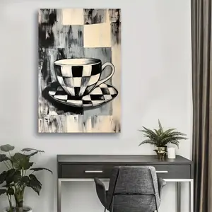 1 piece of modern abstract black and white checkered canvas wall art - canvas with pine wood frame, minimalist kitchen decor suitable for living room, bedroom, office - durable indoor and outdoor home decor, aesthetic room decoration
