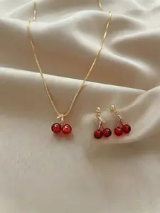 3pc Fashionable Cherry Pendant Necklace, Luxurious Design, Perfect for Women & Girls, Ideal Gift for Special Occasions