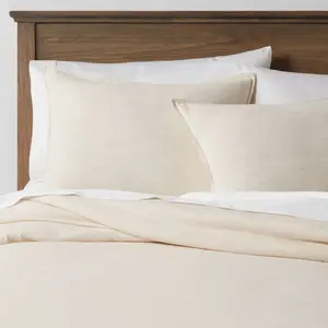 3pc California King Space Dyed Cotton Linen Duvet Cover & Sham Set True Khaki - Threshold: Woven Texture, Zipper Closure