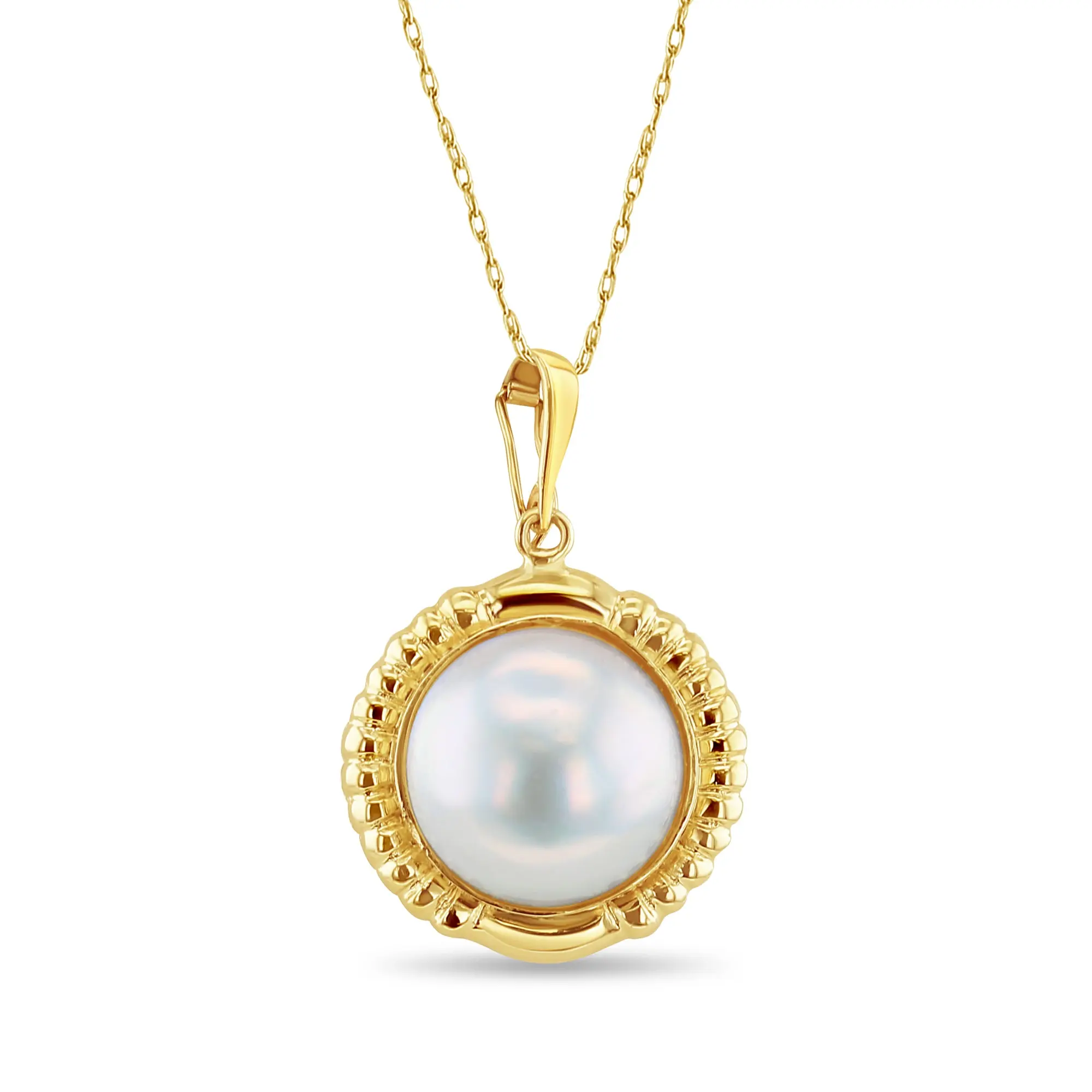 Mabe Pearl Necklace with Ridged Gold Bezel
