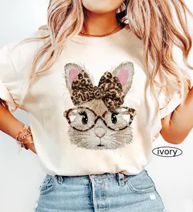Comfort Colors Retro Happy Easter Bunny Shirt, Coquette Leopard Bunny T-Shirt, Trendy Spring Women Tee Gift