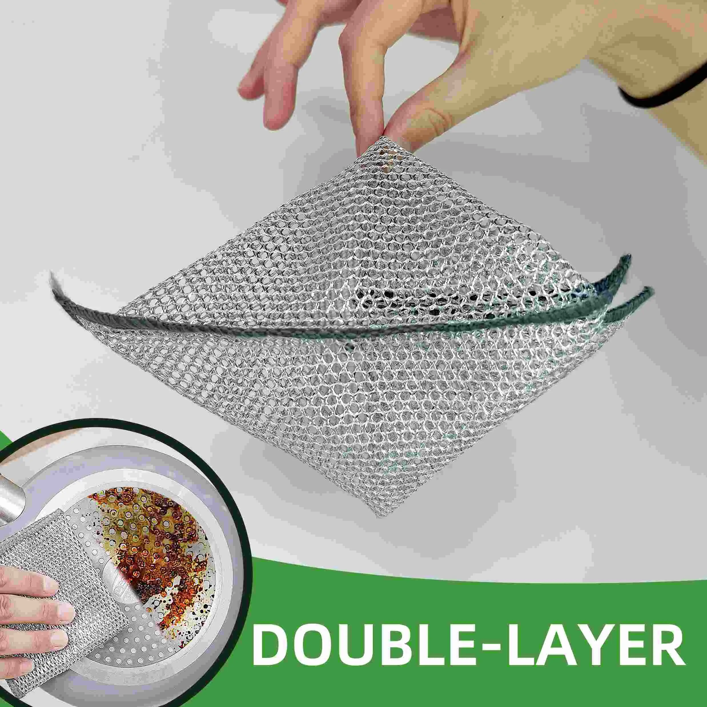 12/24/36 Counts, double-layer, Multipurpose Non-Scratch Wire Dishcloths – Reusable Dishwashing Rags for Wet & Dry Use, Pans & Dishes, Reusable Wire C