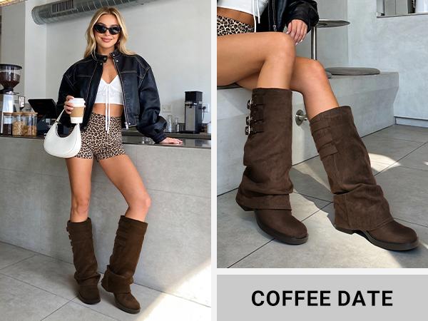 DREAM PAIRS Fold-over Knee High Fashion Boots for Women | Adjustable Buckle,Low Chunky Heel,Comfort Slouchy Boots,Festival Party Going Out Looks,Long Tall Fashion Casual Boots