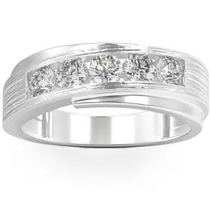 1Ct Diamond Men's Ring Brushed Wedding Band in White Rose or Yellow Gold