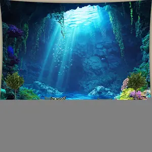 Enchanting Bioluminescent Underwater Cave Tapestry - Vibrant Coral & Fish Design, No Electricity Needed, Durable Polyester for Living Room, Bedroom, Office, Party Decor, Photo Backdrop (Summer, Weddings, Birthdays, Holidays), Aquarium Decor, Event Decorat