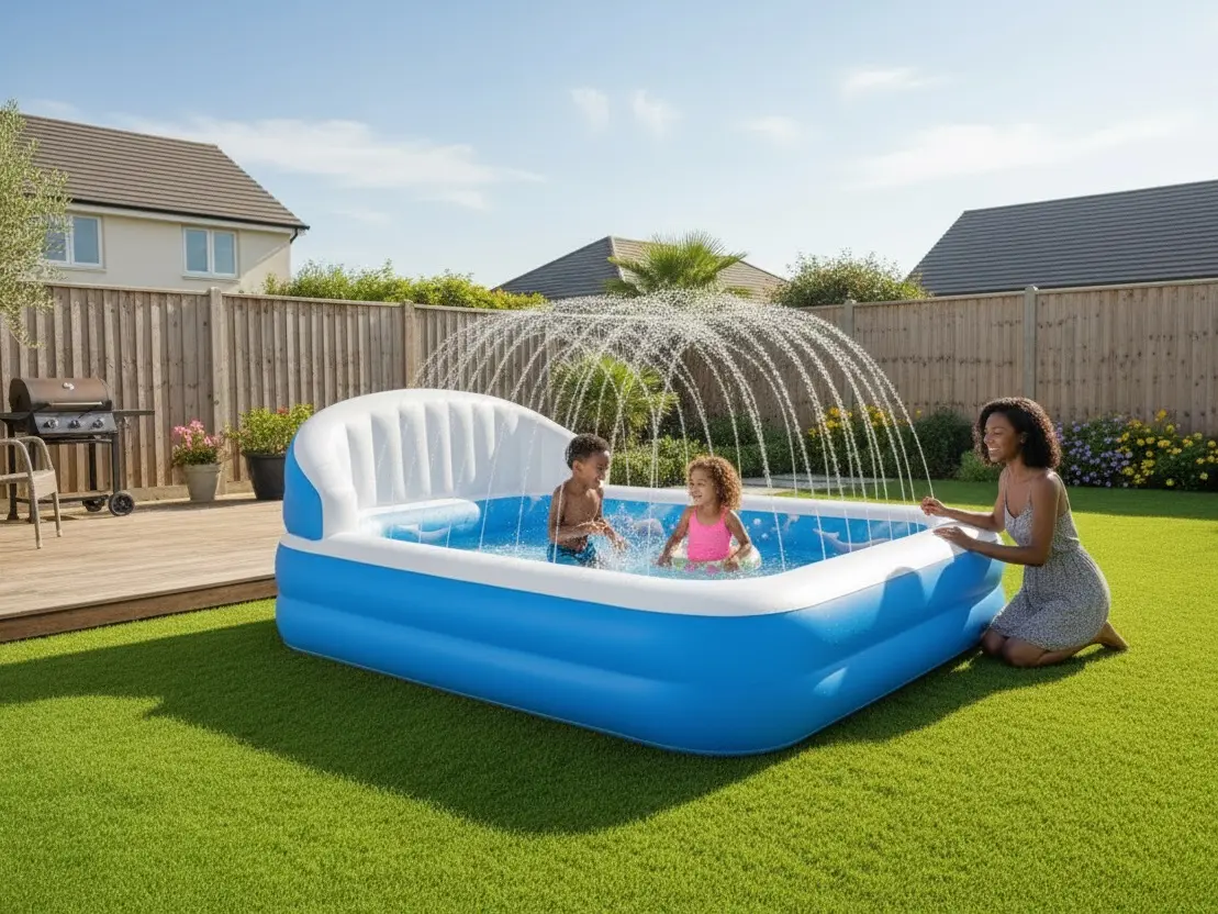 Inflatable Pool with Sprinkler and Big Backrest