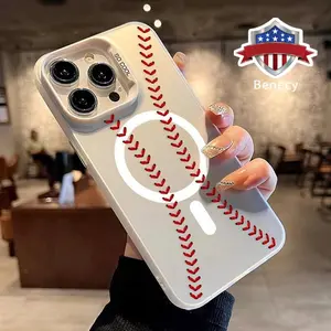 Baseball Pattern Magnetic Phone Case for iPhone 15 16 14 Pro Max 13 12 11 XR XS Plus Shockproof Drop Protection Durable PC Smartphone Cover Cellphone Protective Smartphone Casing
