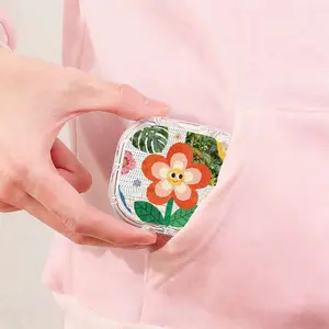 Smiling Flower Print Retainer Case, Cute Botanical Orthodontic Storage Box, Lightweight Portable Floral Container for Aligners and Mouth Guards